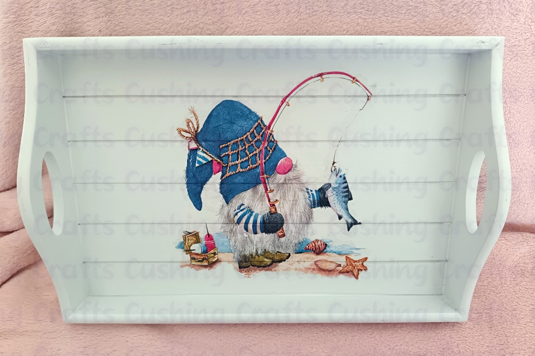 Gnome Fishing Decoupaged Sofa Tray