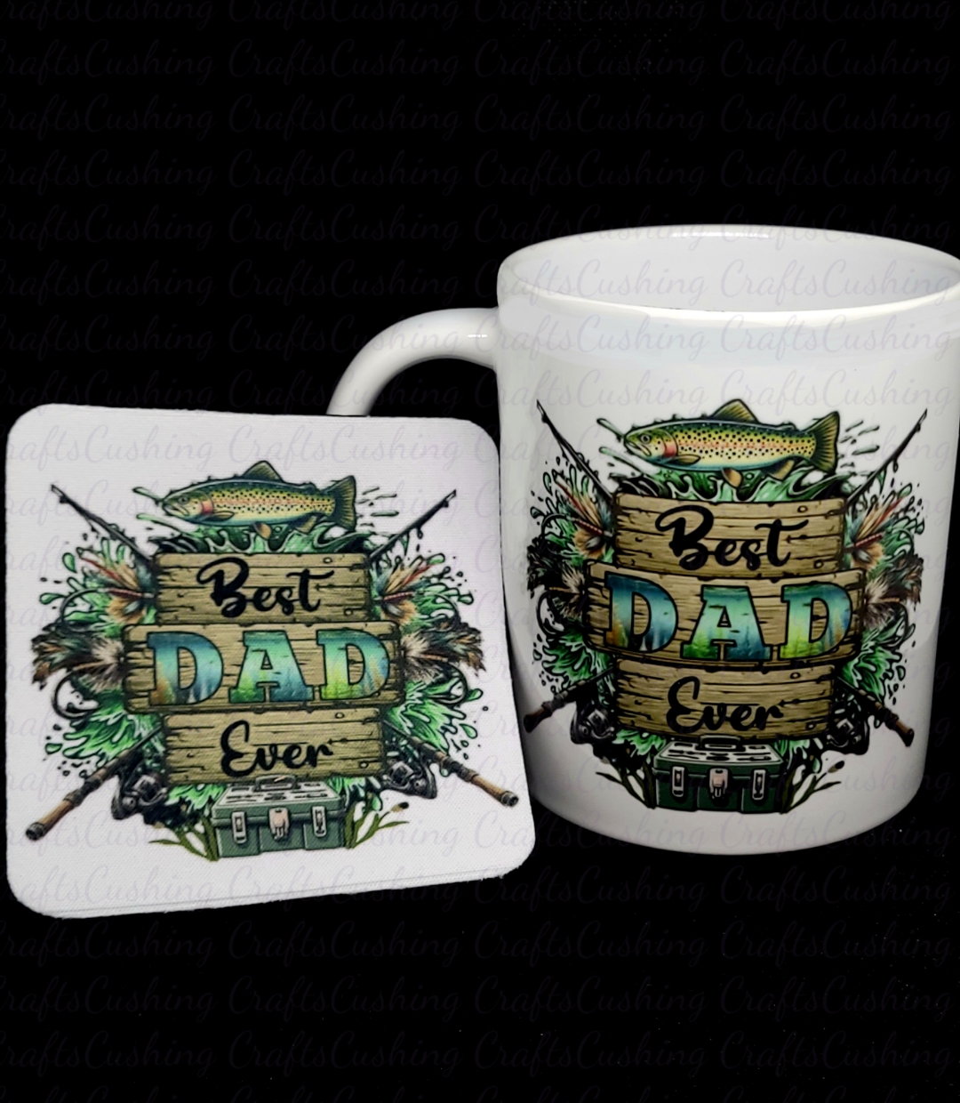 Sublimated Fishing Mug & Coaster Set