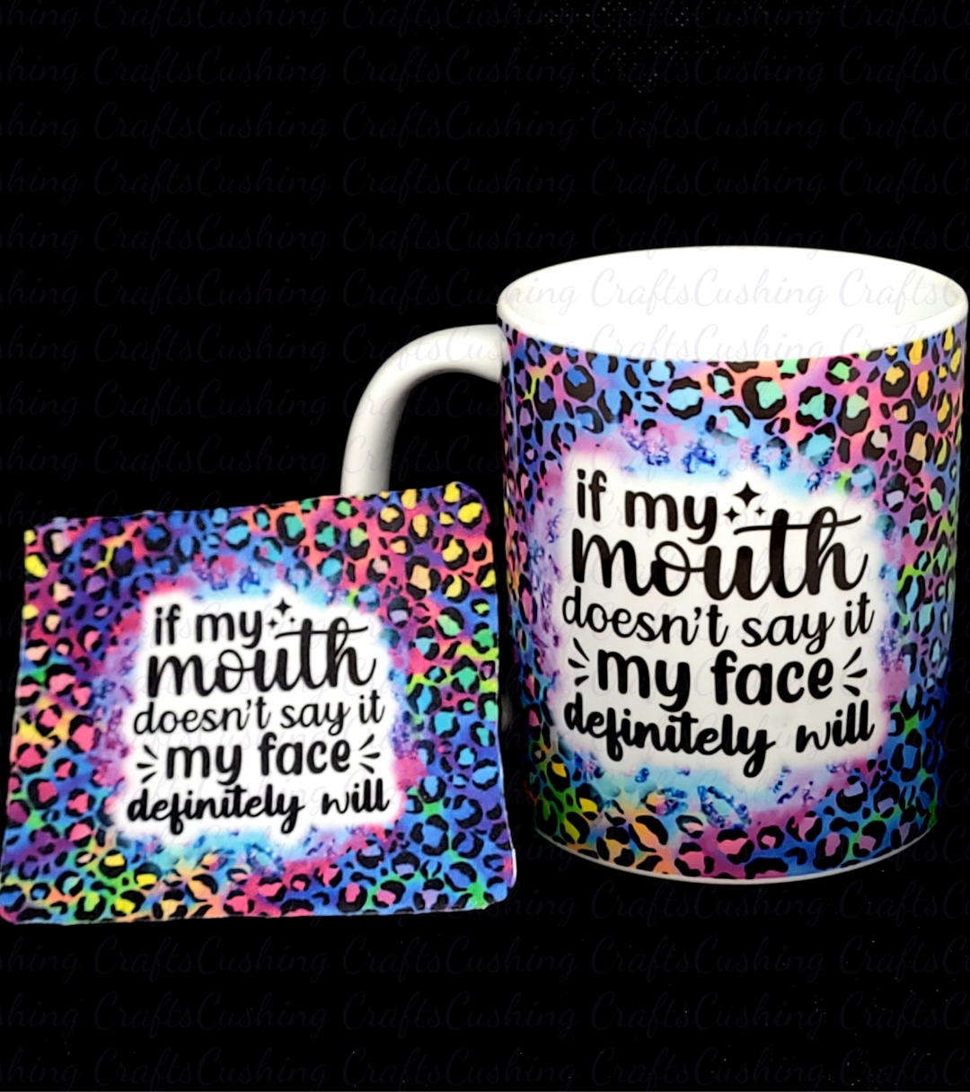 Sublimated Mouth Says Mug & Coaster Set