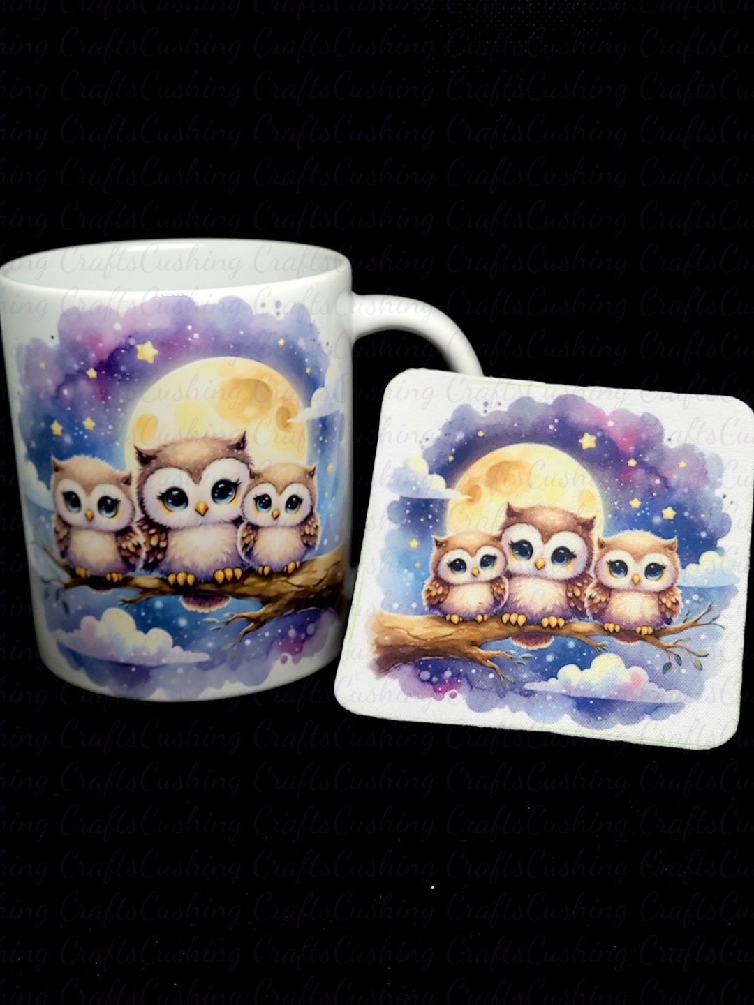 Sublimated Owls Mug & Coaster Set