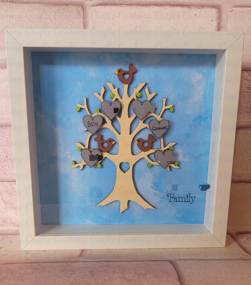 The 'Family Tree' Box Frame with 5 hearts